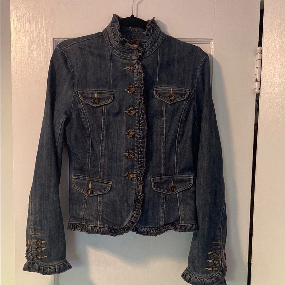 INC International Concepts Blue Jean Jacket Military Style